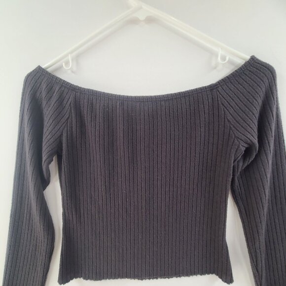UO Silence + Noise Women's Knit Top Long Sleeve Crop Boatneck Black Size M - Picture 5 of 6